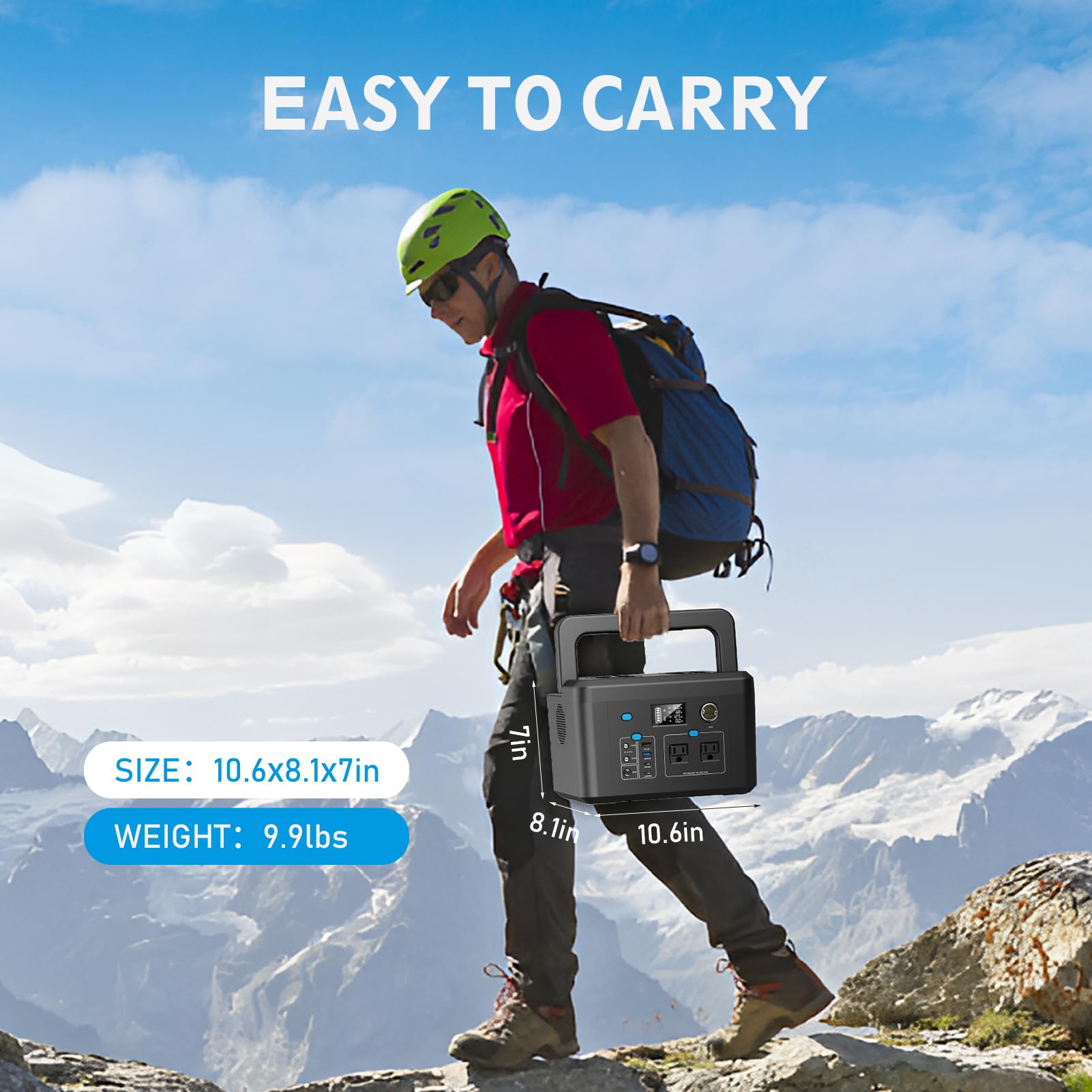 powkey next to backpack to show compact size and easy portability
