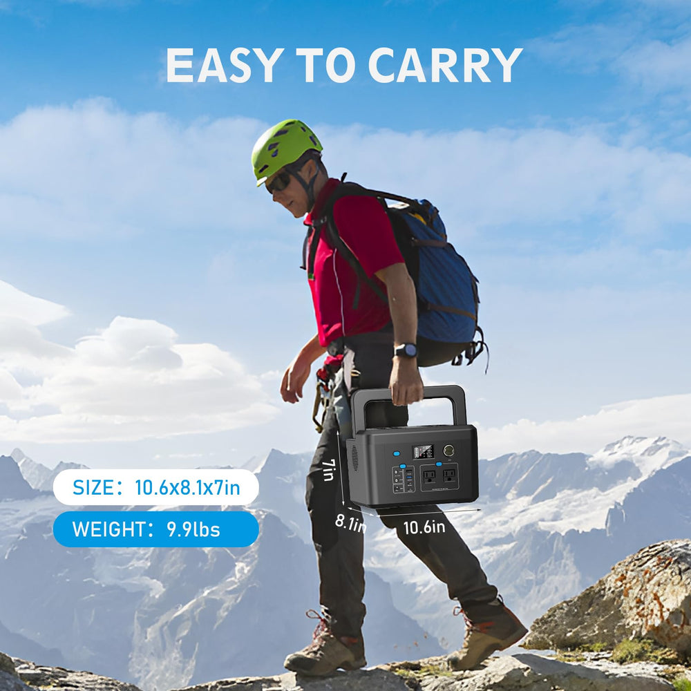 powkey next to backpack to show compact size and easy portability