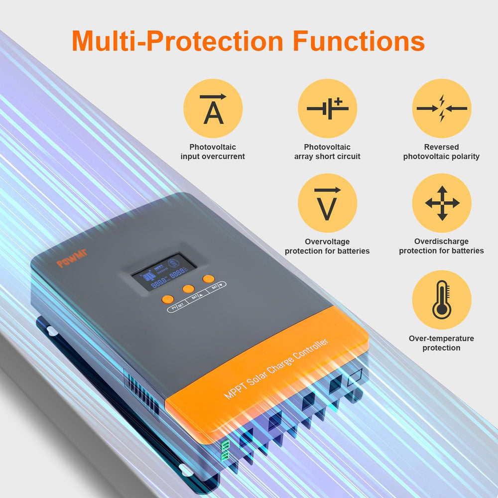 PowMr 100A LCD detail with active readouts enabling precise system configuration