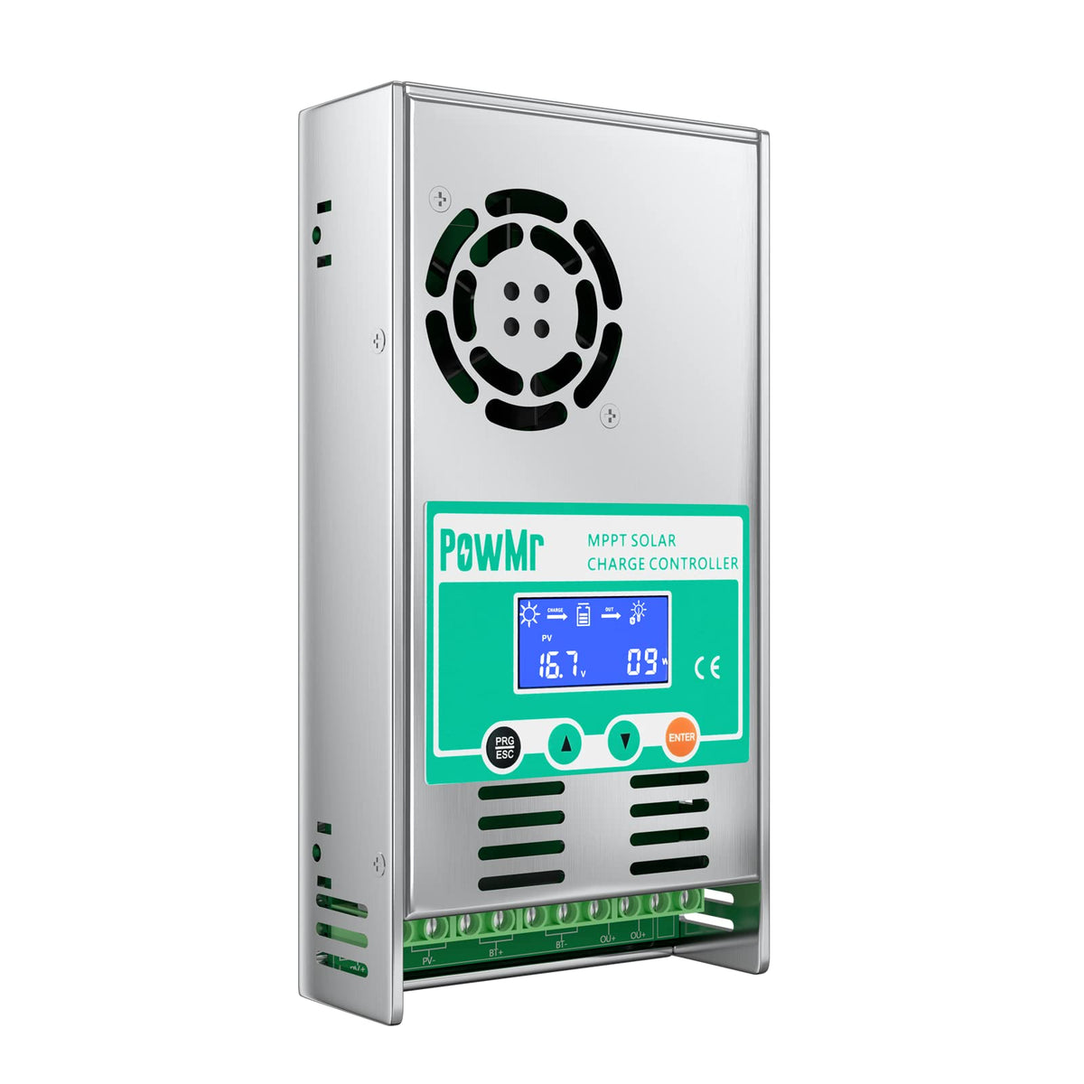 PowMr front panel showing LCD and ports for clear system monitoring