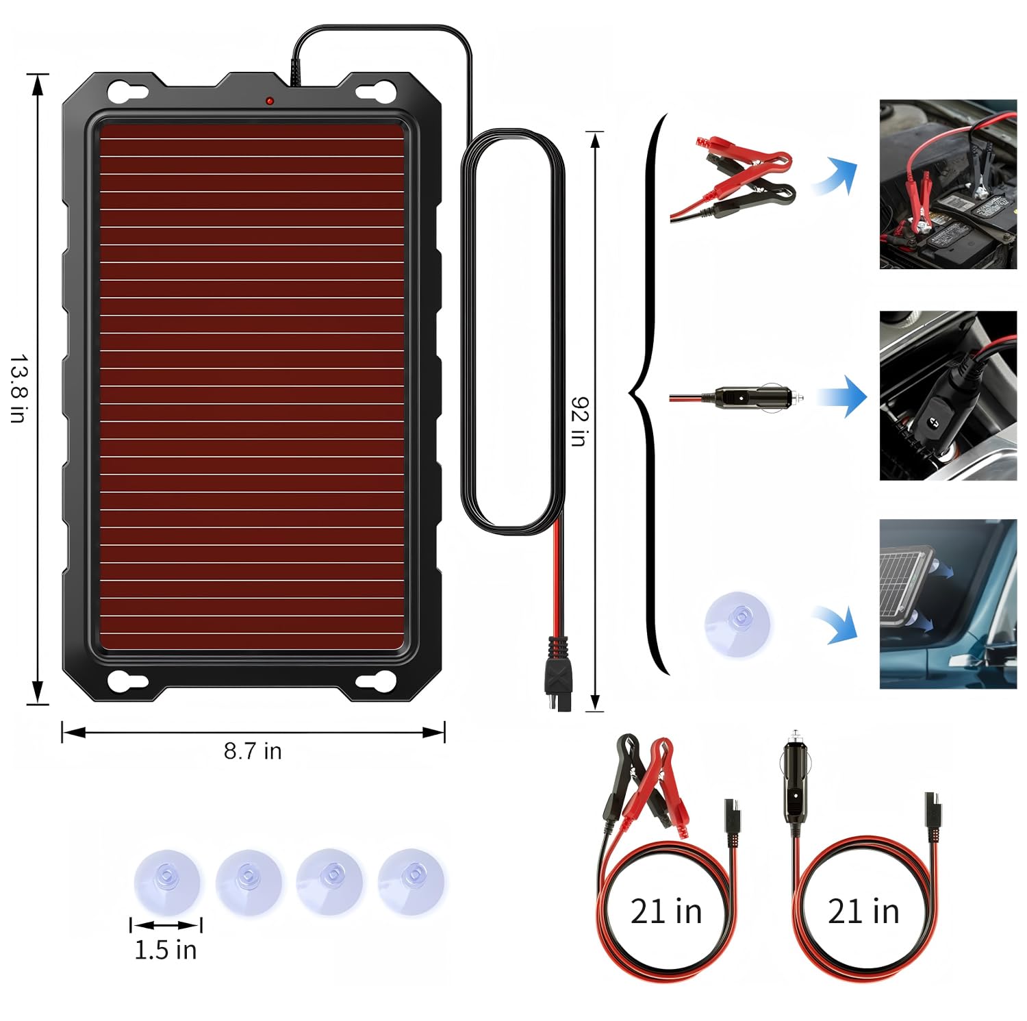 POWOXI solar panel placed on dashboard collecting sun showing maintenance benefit