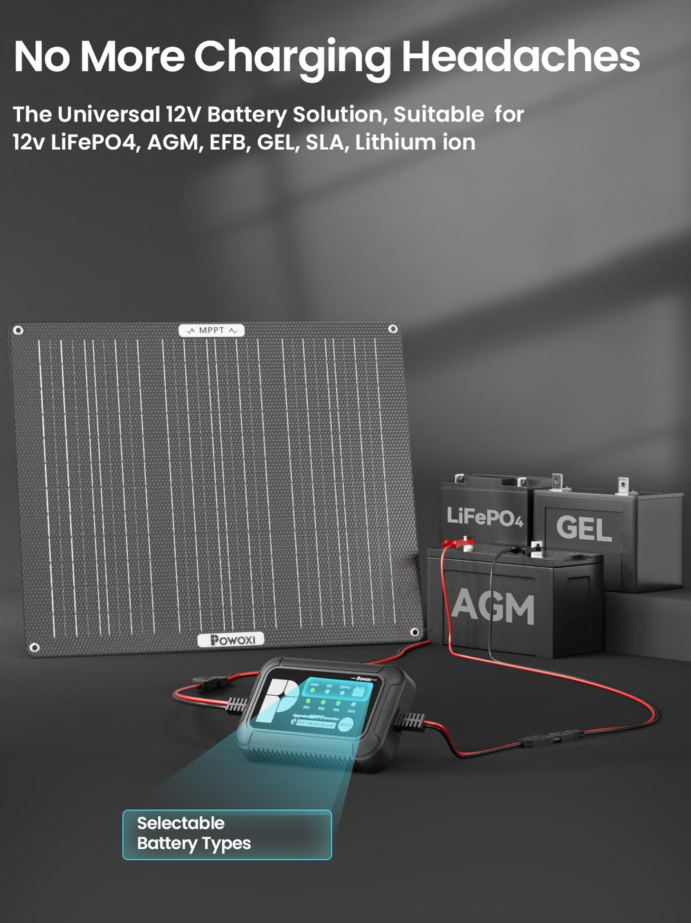 POWOXI panel next to hand for scale showing compact portable advantage