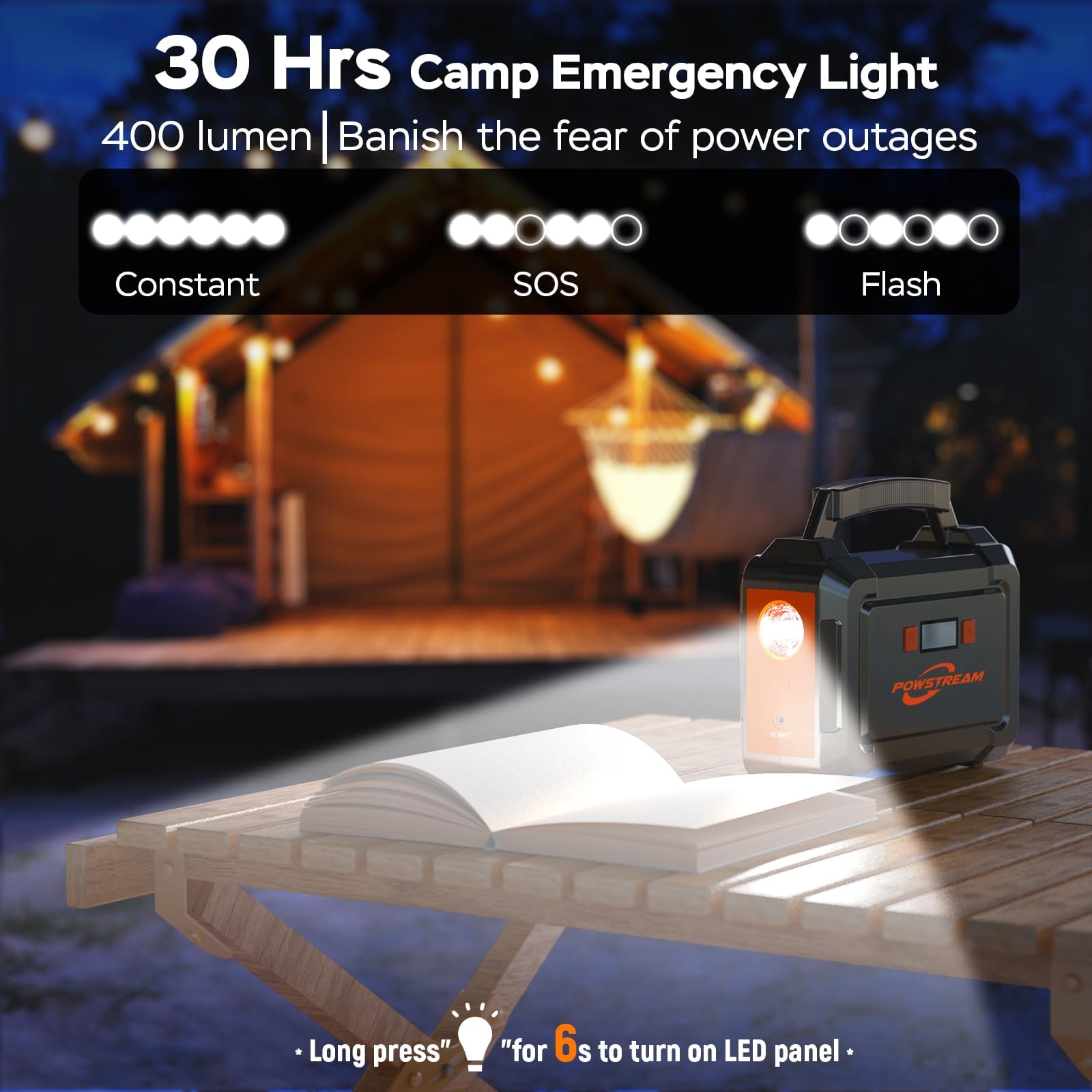POWSTREAM next to backpack illustrating compact, easy-to-carry design