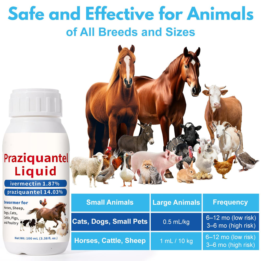 Poxo bottle staged with dog, cat and chicken illustrating multi-animal use and convenience