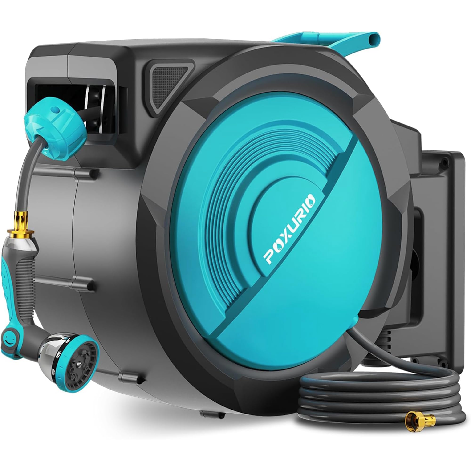 POXURIO front view of mounted reel showing neat storage and easy access