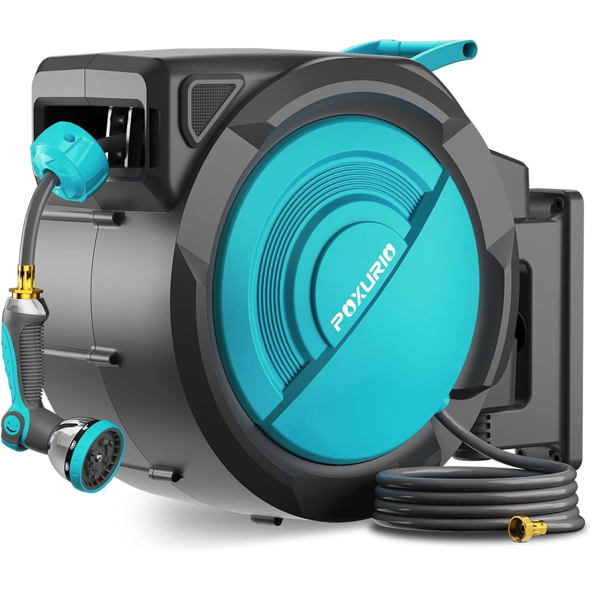 POXURIO front view of mounted reel showing neat storage and easy access