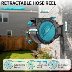 POXURIO extended 110ft hose spread across lawn for full garden reach