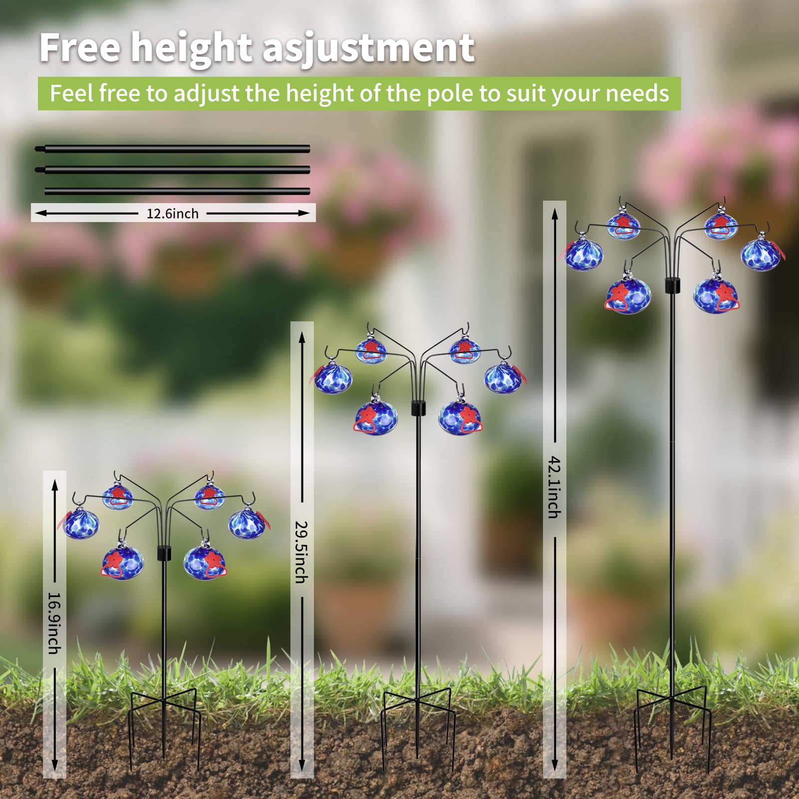 Pozfun feeders hanging with hummingbird feeding, creates multi-station attraction