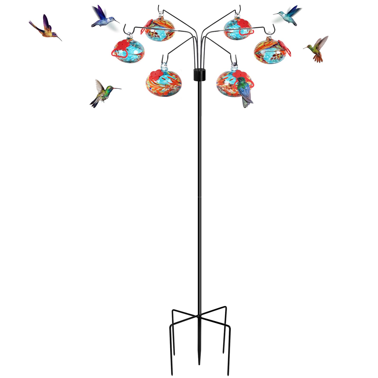 Pozfun phoenix tail blue front view showing colorful feeders and garden benefit