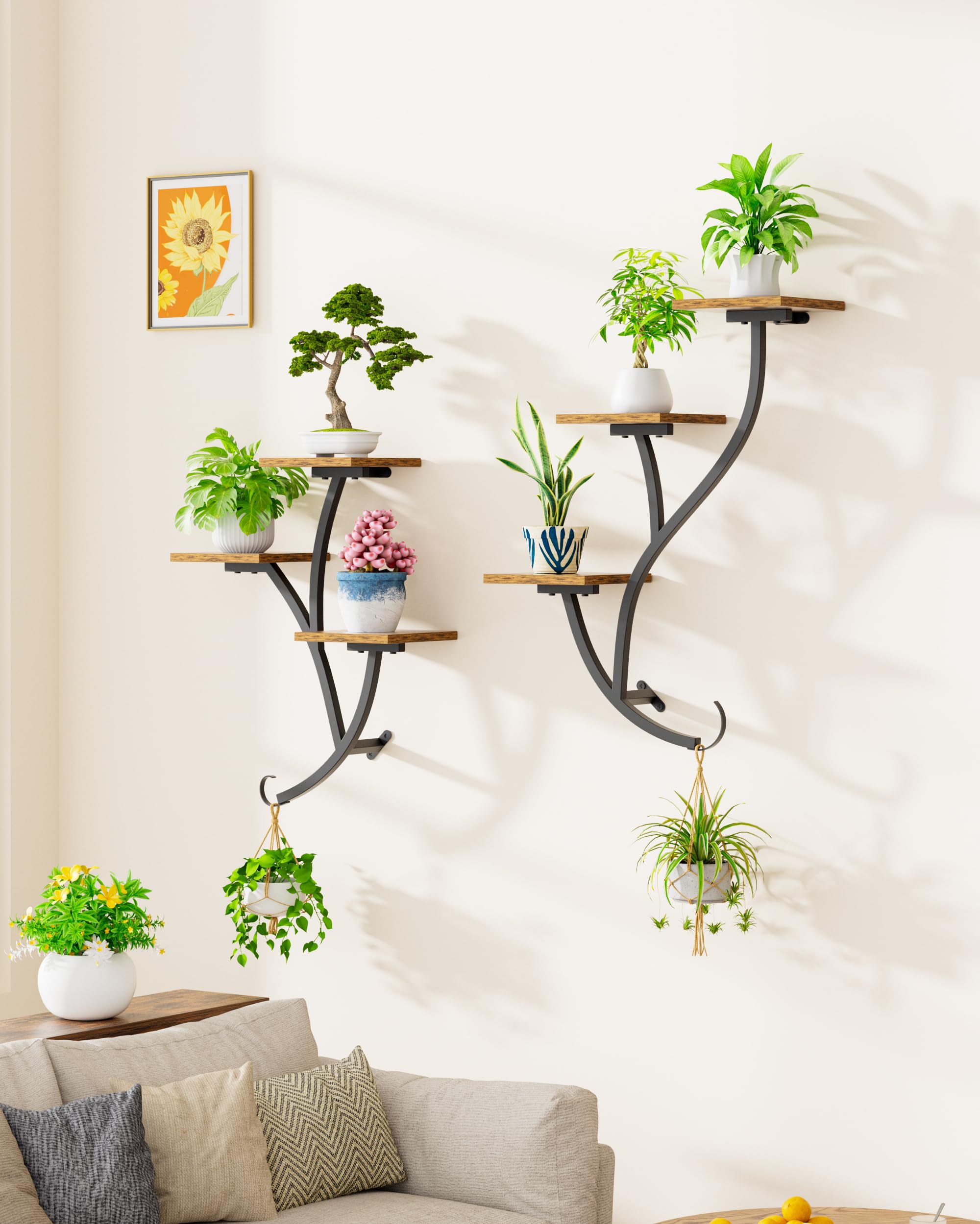 POZILAN shelves with frames and ceramics demonstrating versatile display use
