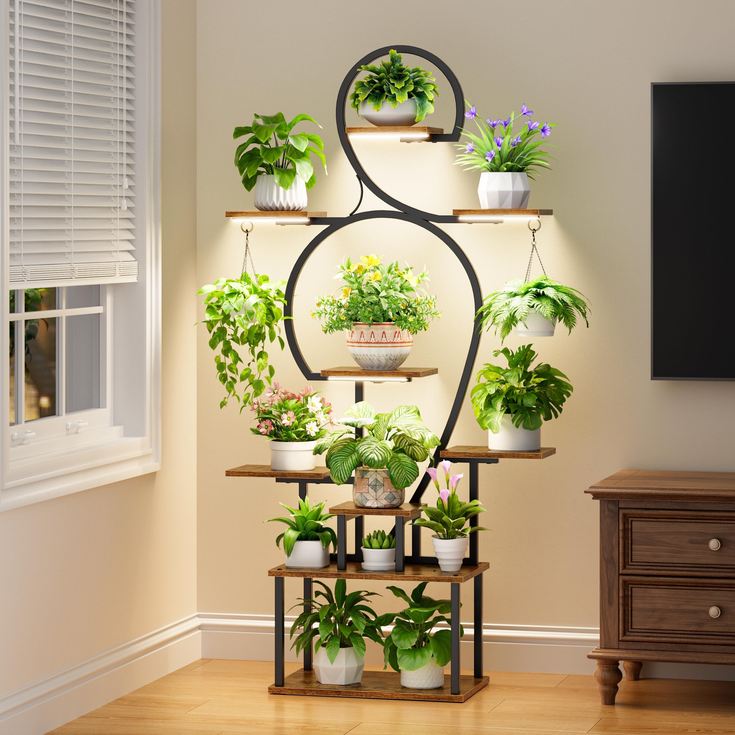 POZILAN front view of 9-tier stand showing stacked plants and neat display benefit