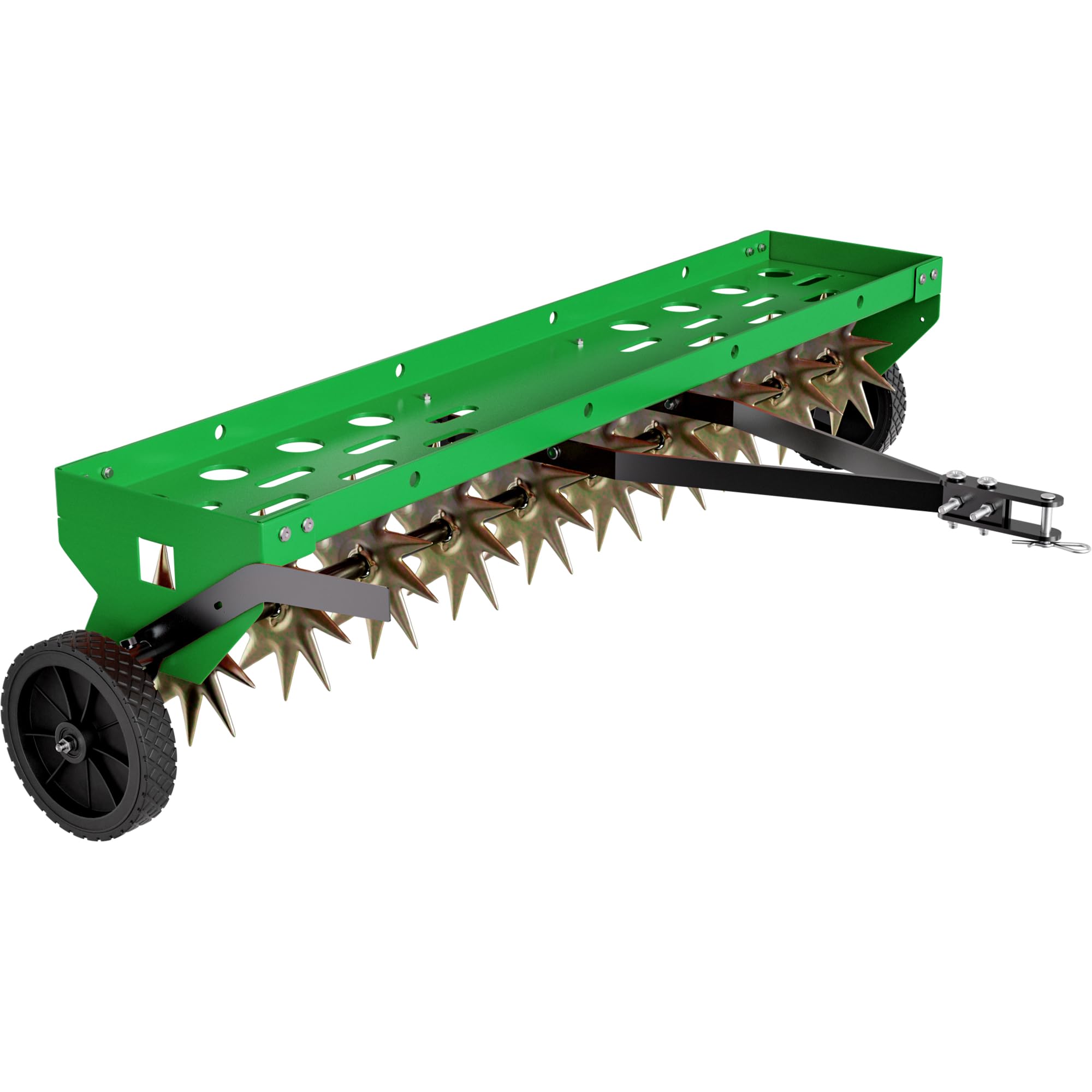 PPOLB front view of aerator showing frame and spike layout for efficient coverage