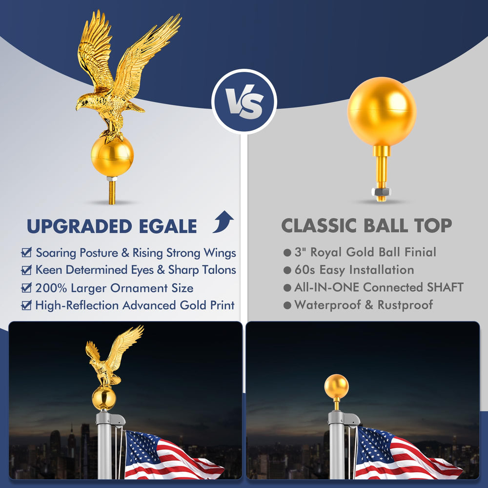 PPQ eagle finial installed on pole showing improved flag display