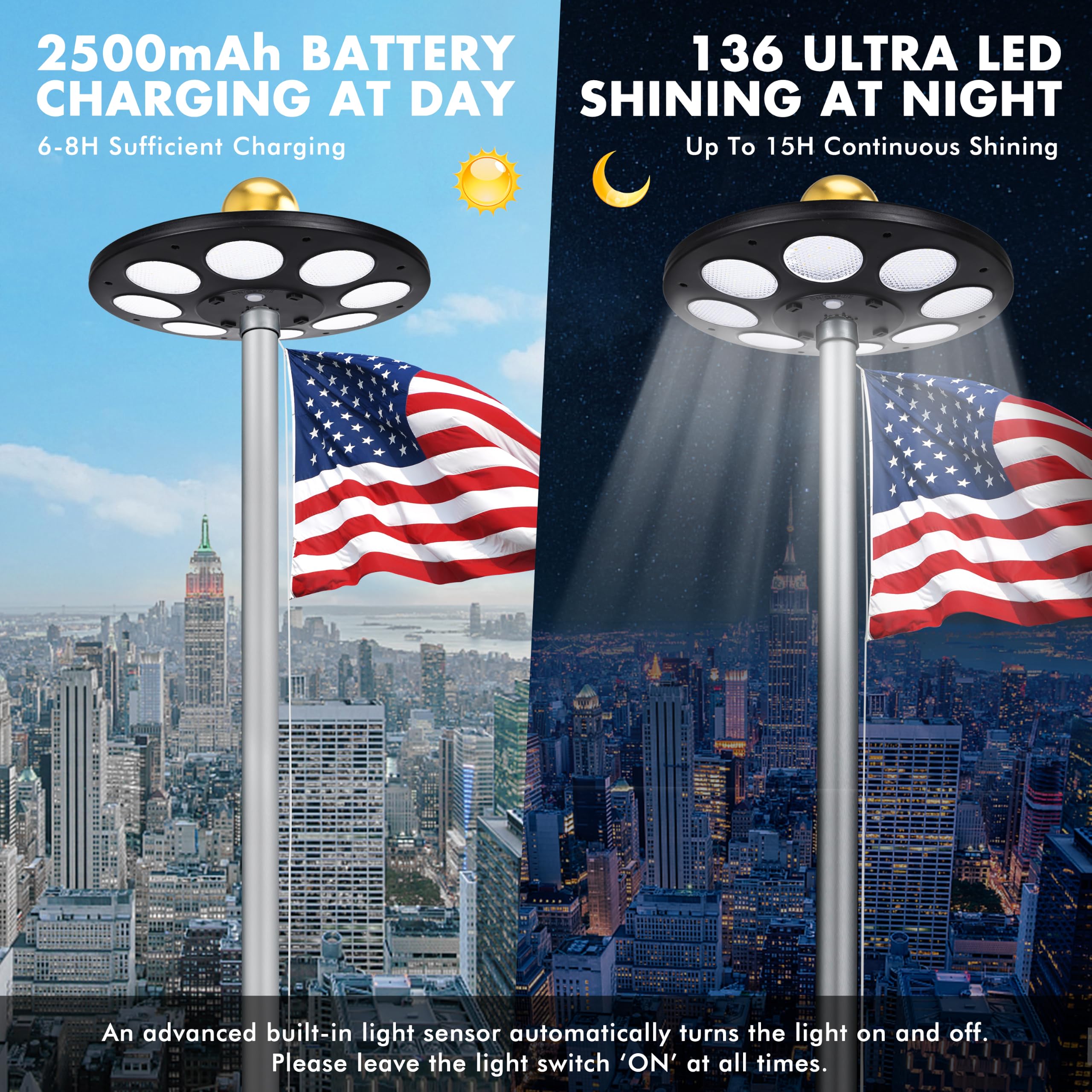 PPQ light mounted on a flagpole showing easy top installation benefit