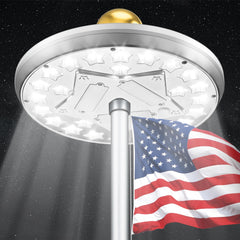 PPQ front view of solar flagpole light showing compact design and bright output