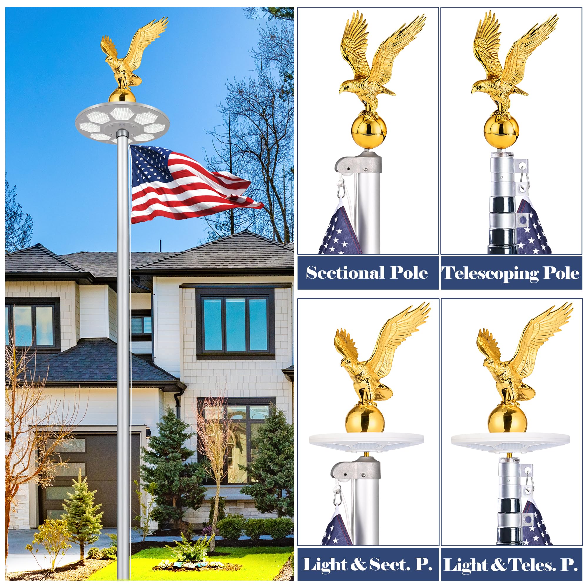PPQ flagpole with eagle topper in yard showing visible patriotic presentation