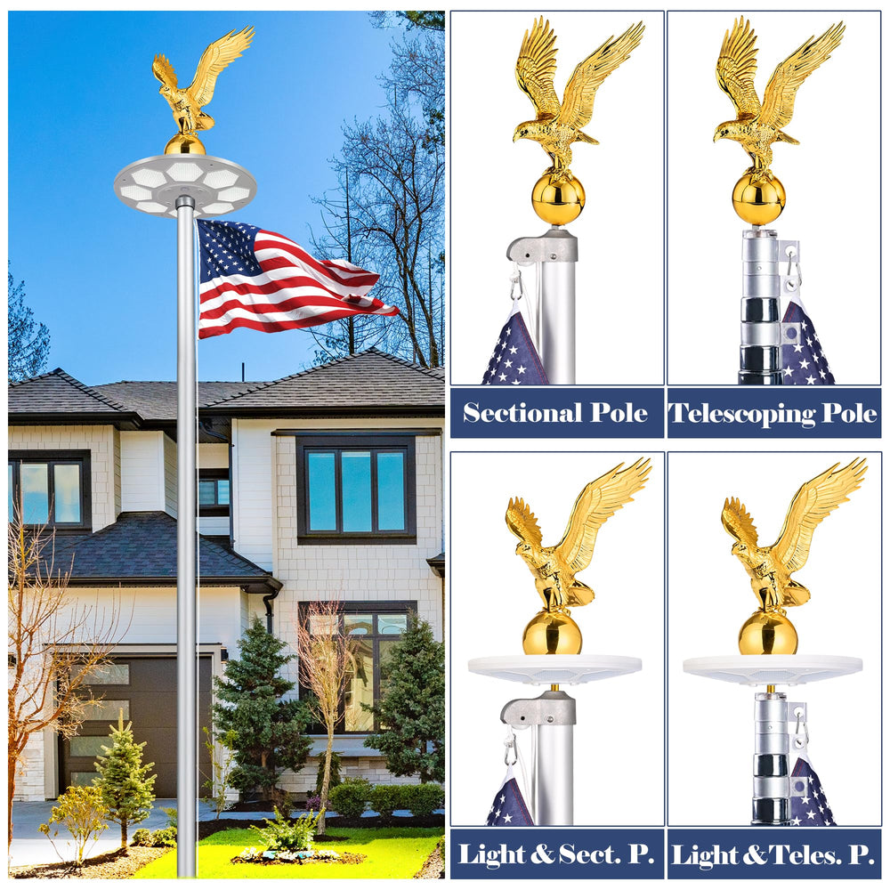 PPQ flagpole with eagle topper in yard showing visible patriotic presentation