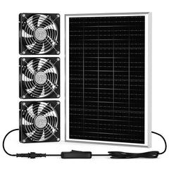 pqins front view showing three fans and solar panel for powerful ventilation