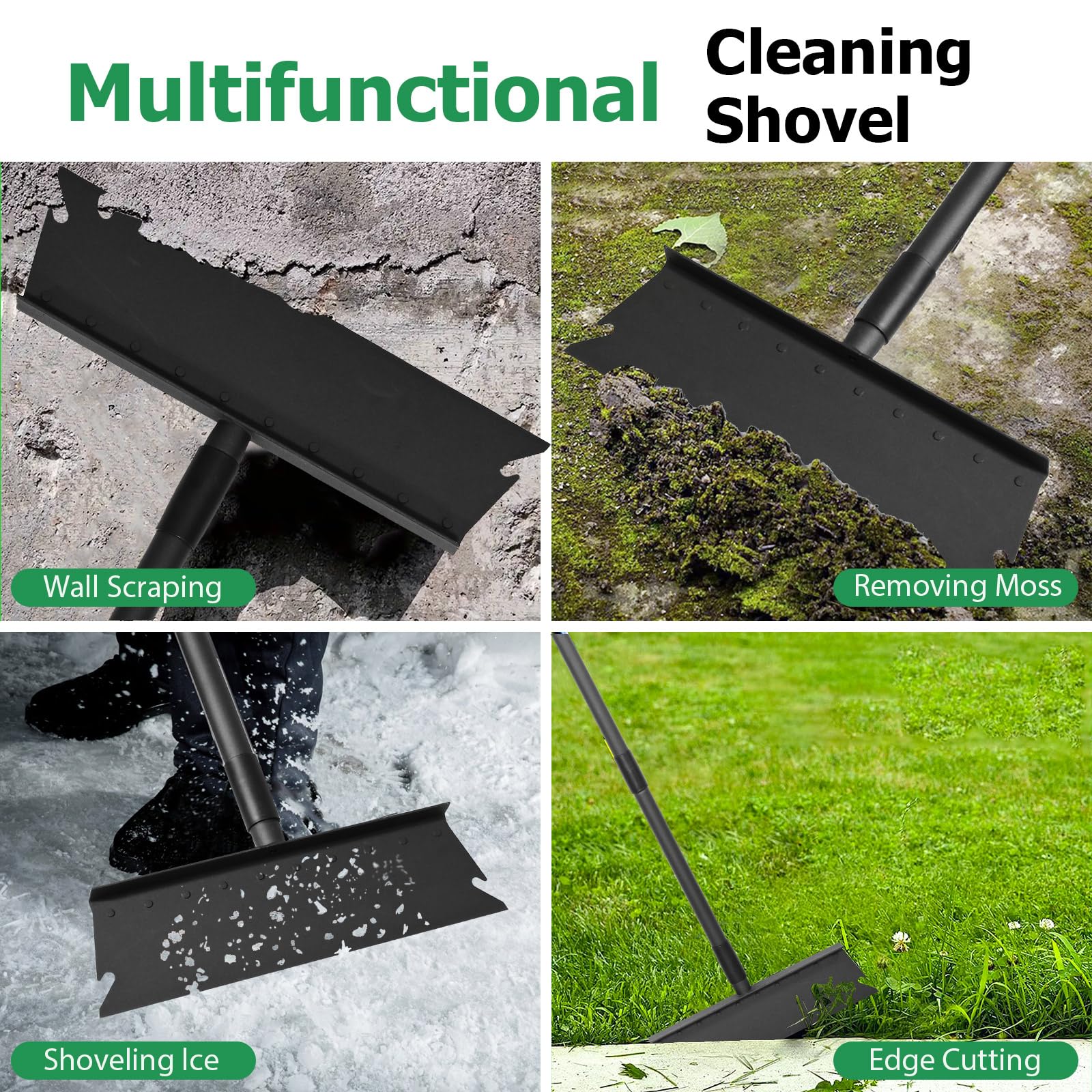 Pragmatist shovel in use removing weeds from lawn, saves time and effort