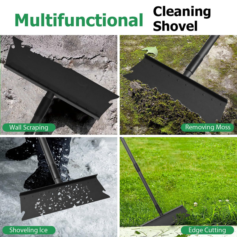 Pragmatist shovel in use removing weeds from lawn, saves time and effort