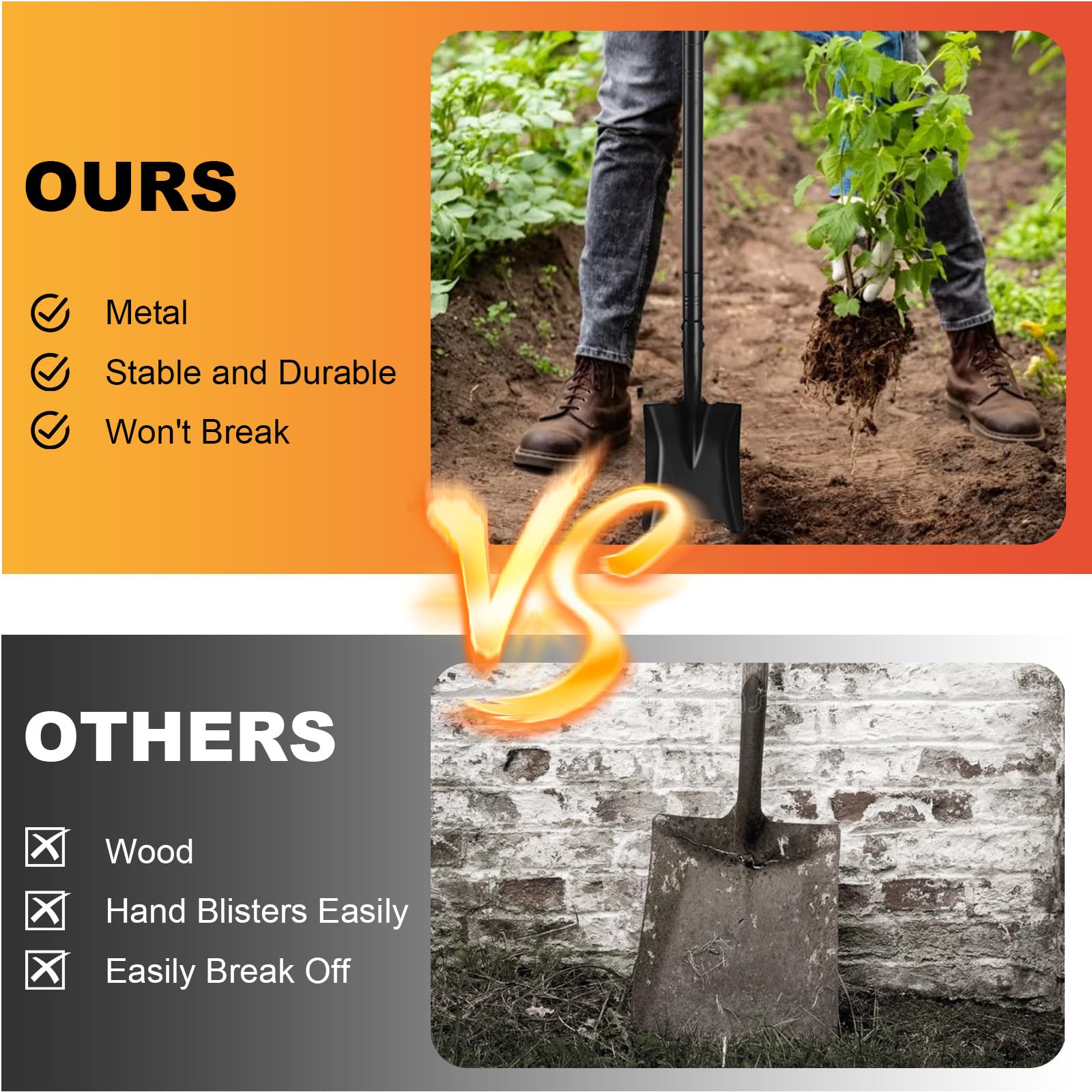 Pragmatist close-up of square blade edge for precise soil cutting and scooping