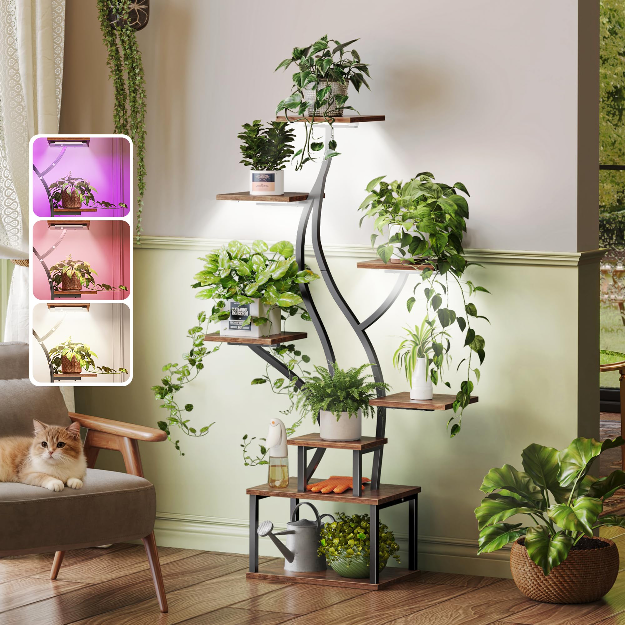 PRAISUN front view of 6-tier plant stand showing clean vertical garden benefit