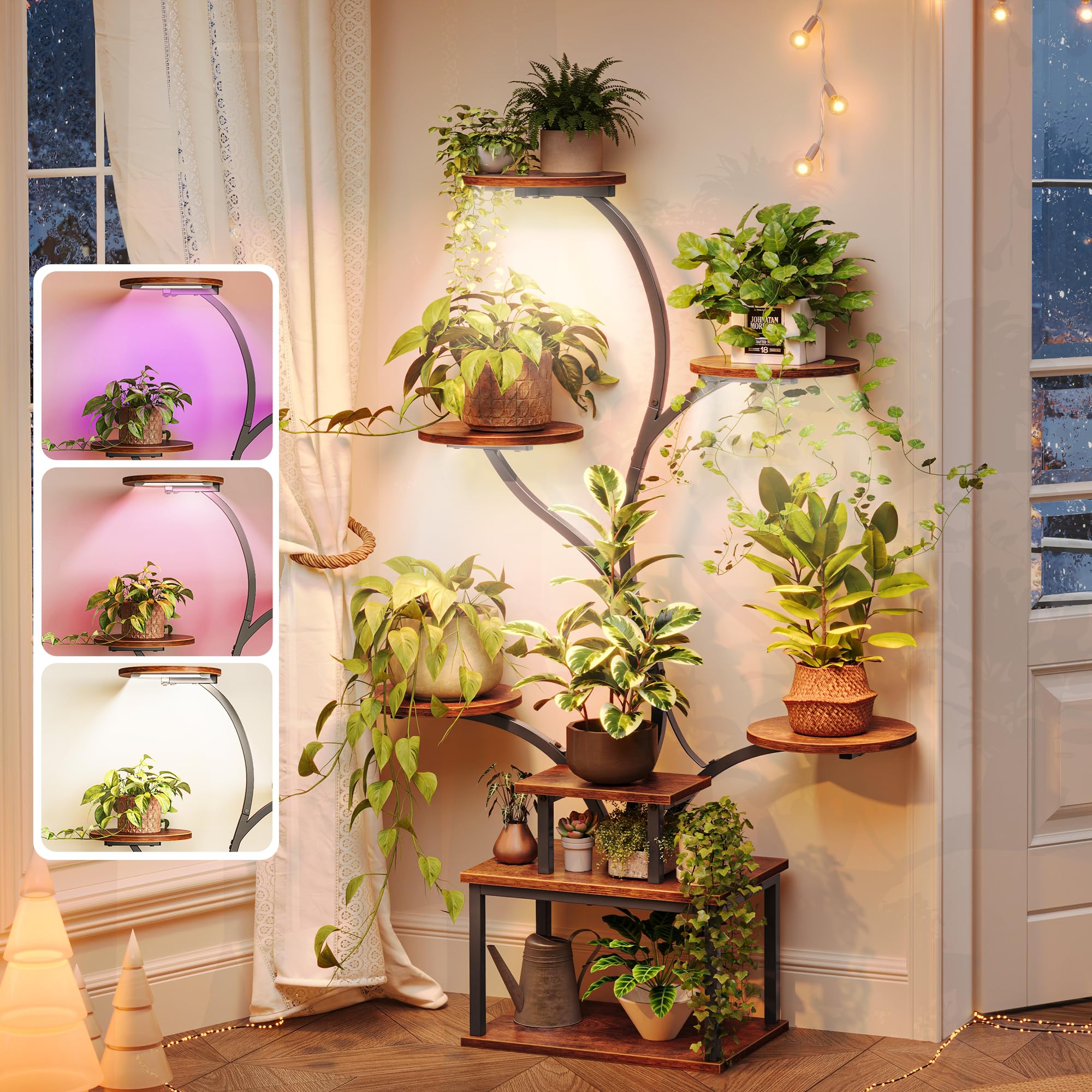 PRAISUN front view of assembled plant stand showing vertical display and space saving benefit