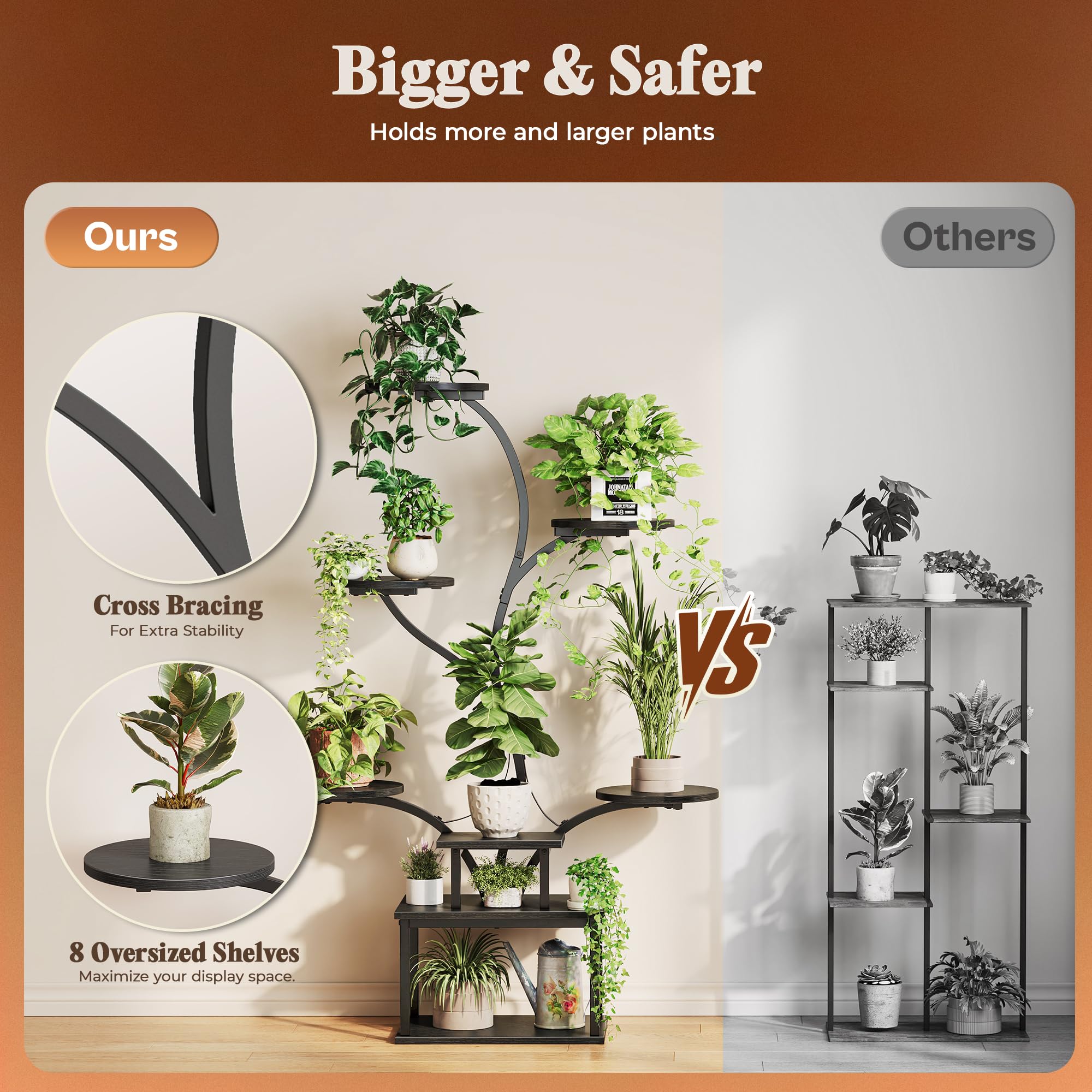 PRAISUN plant stand in living room showing how it styles indoor spaces and brightens a corner