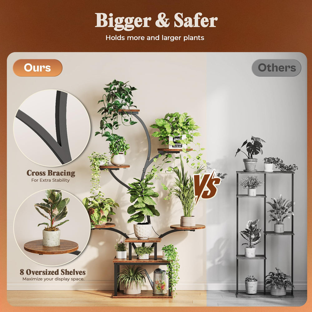 PRAISUN plant stand staged in living room creating decorative indoor garden appeal