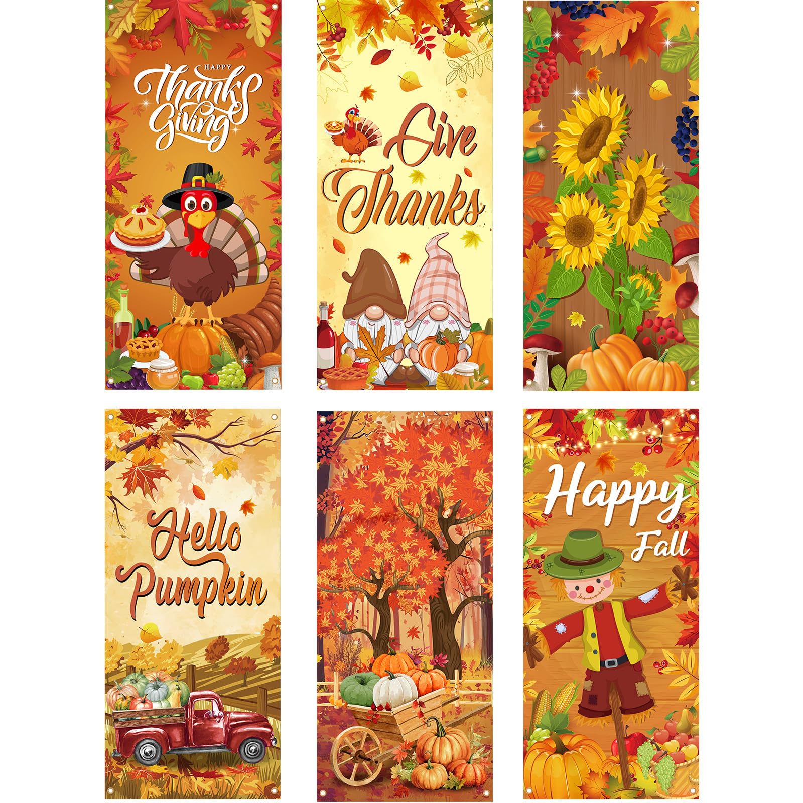 Preboun front-facing happy fall banner showing full door coverage and festive curb appeal