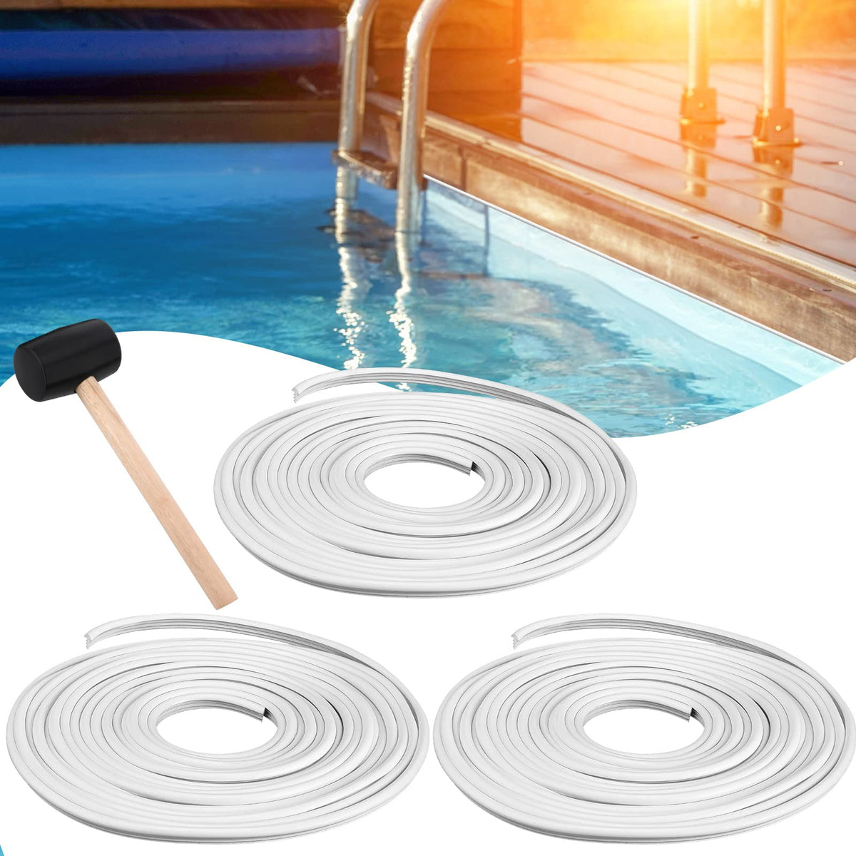 Preboun front packaging showing pool liner lock kit and mallet, for easy liner installation