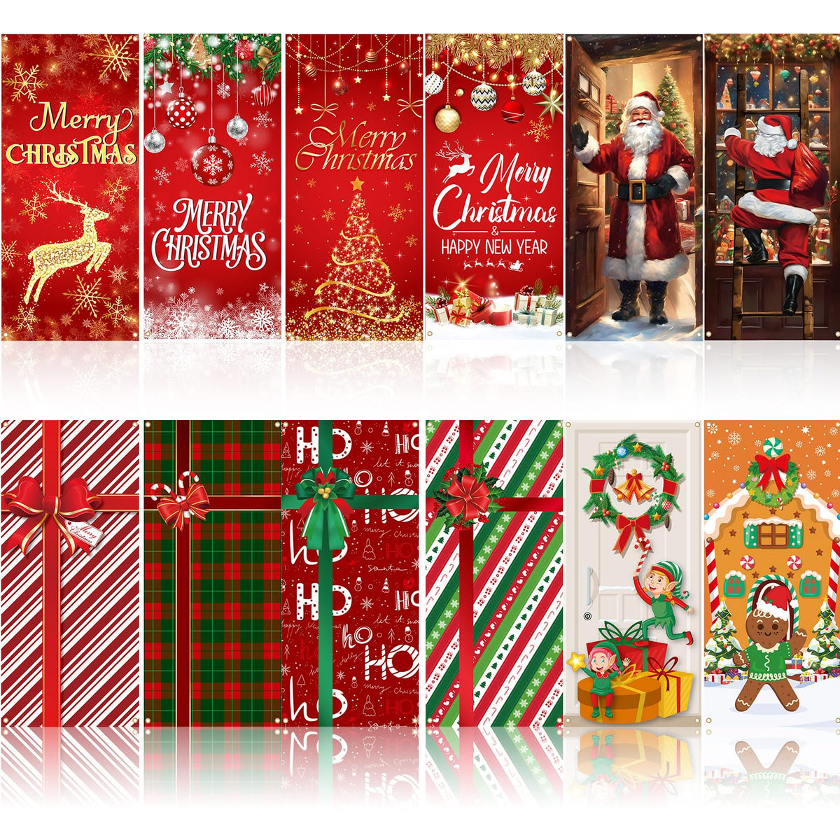 Preboun front view door cover showing festive Santa theme and curb appeal