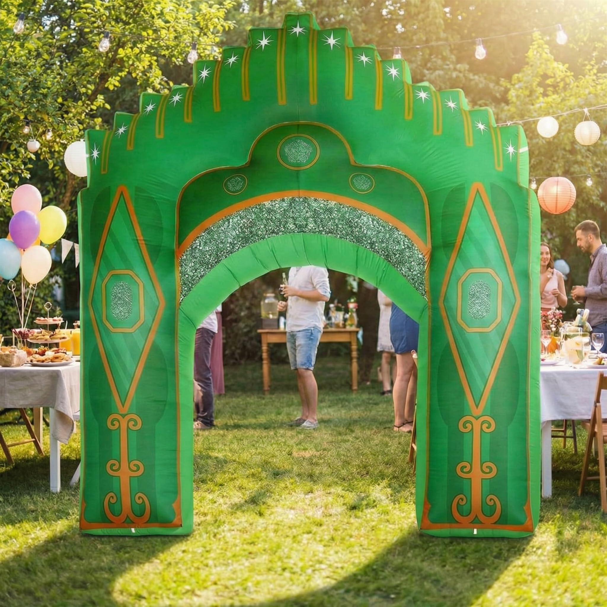 Preboun front view of emerald castle arch, bold entrance impact