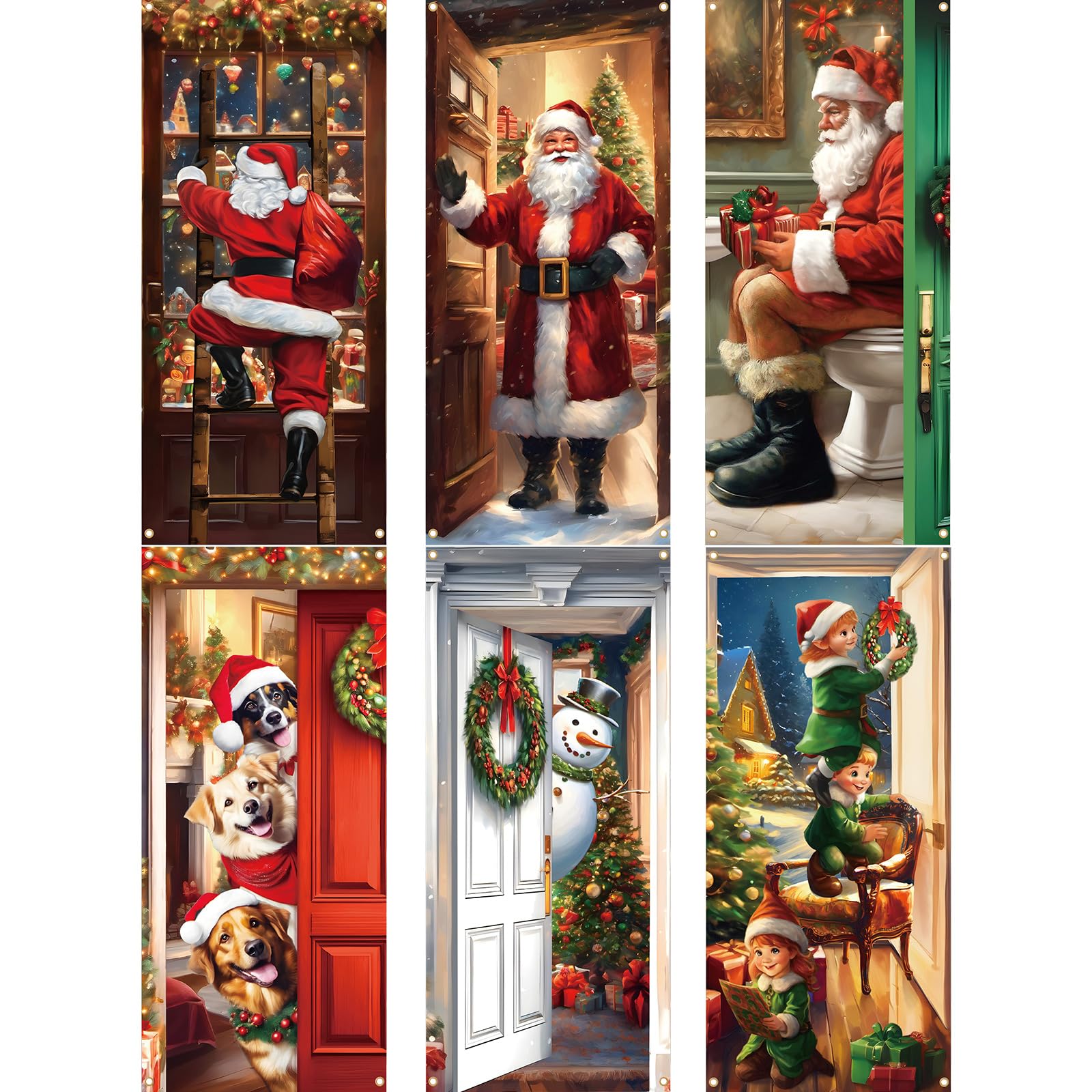 Preboun front view full door cover showing festive Santa scene and instant curb appeal