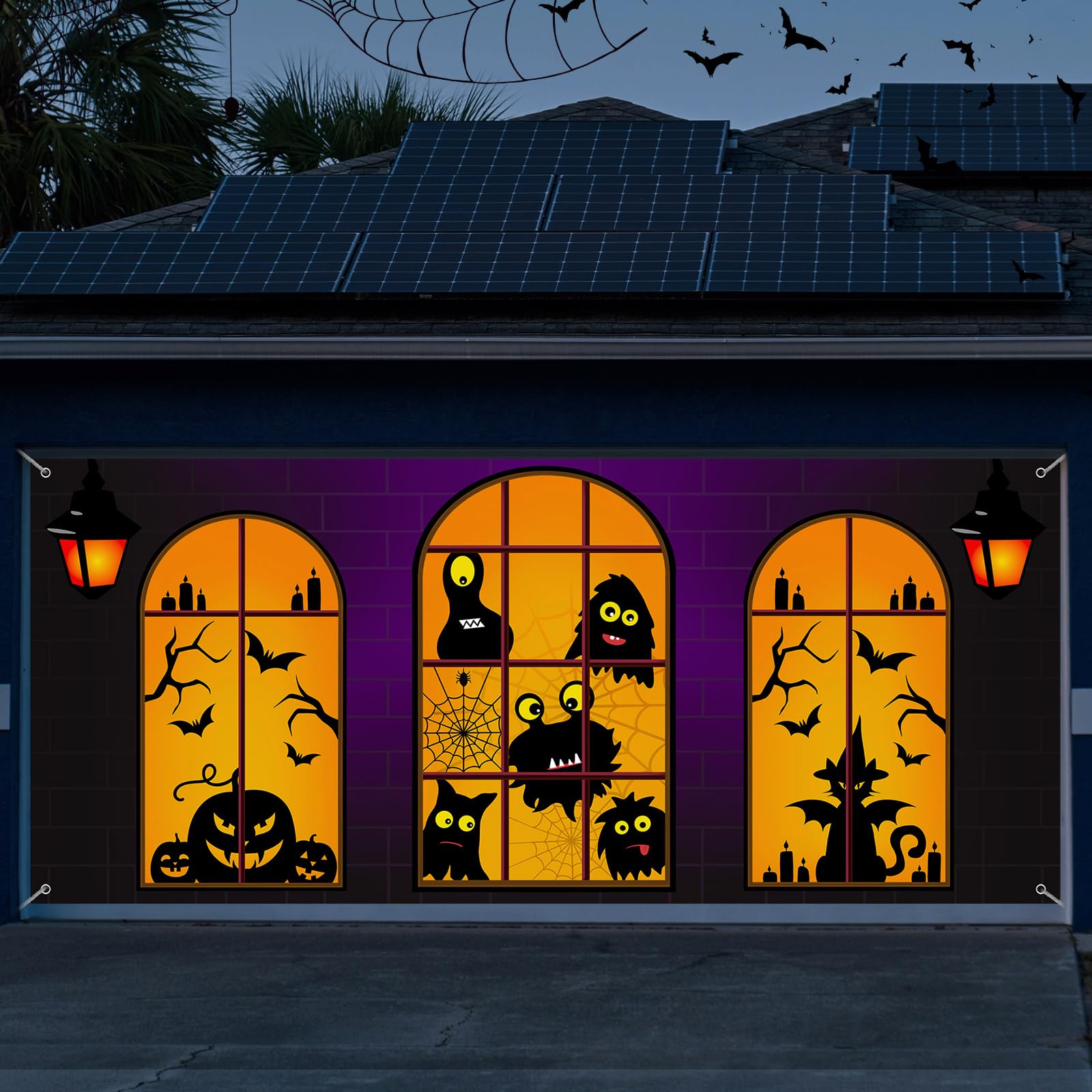 Preboun garage cover front view showing full monster design and scale benefit
