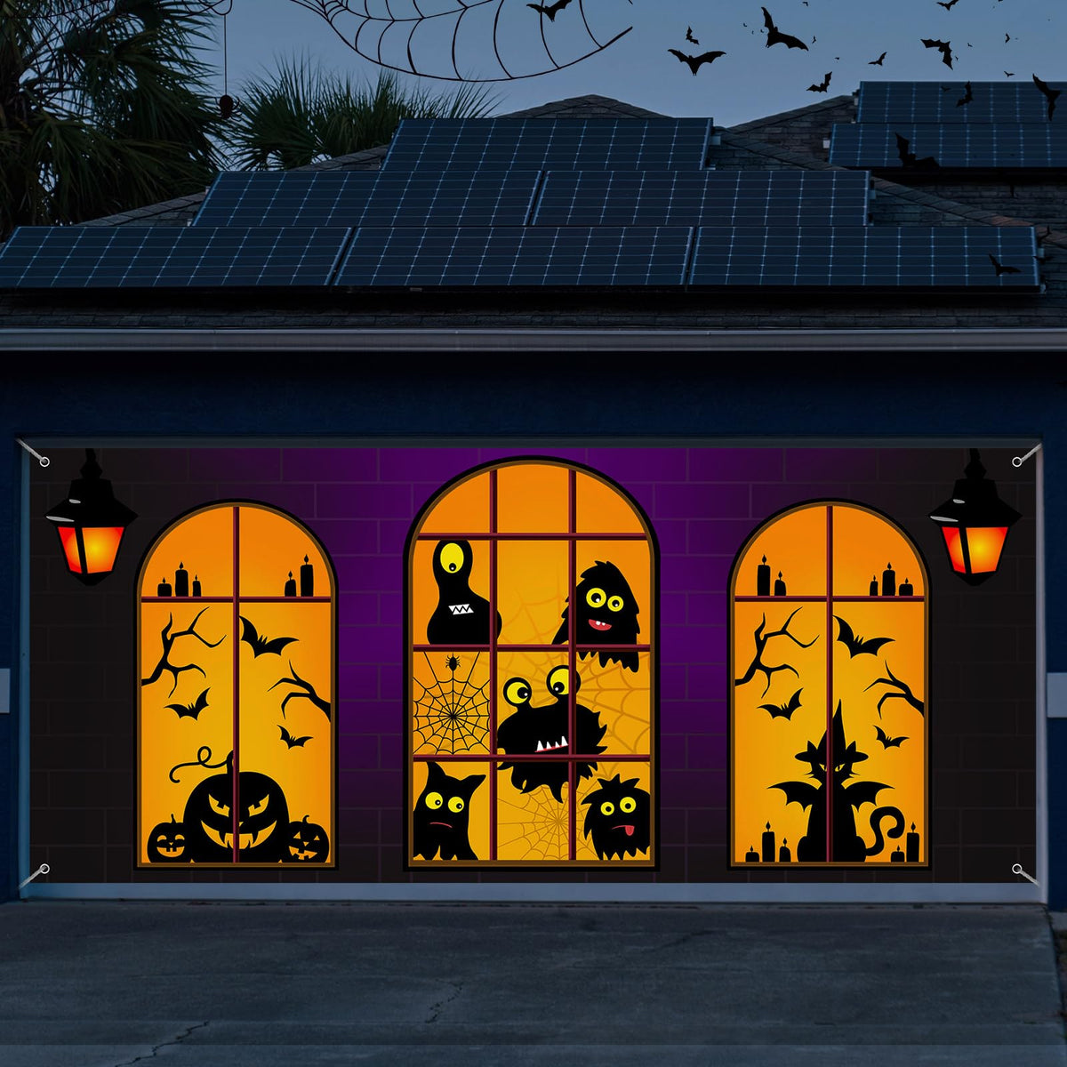 Preboun garage cover front view showing full monster design and scale benefit