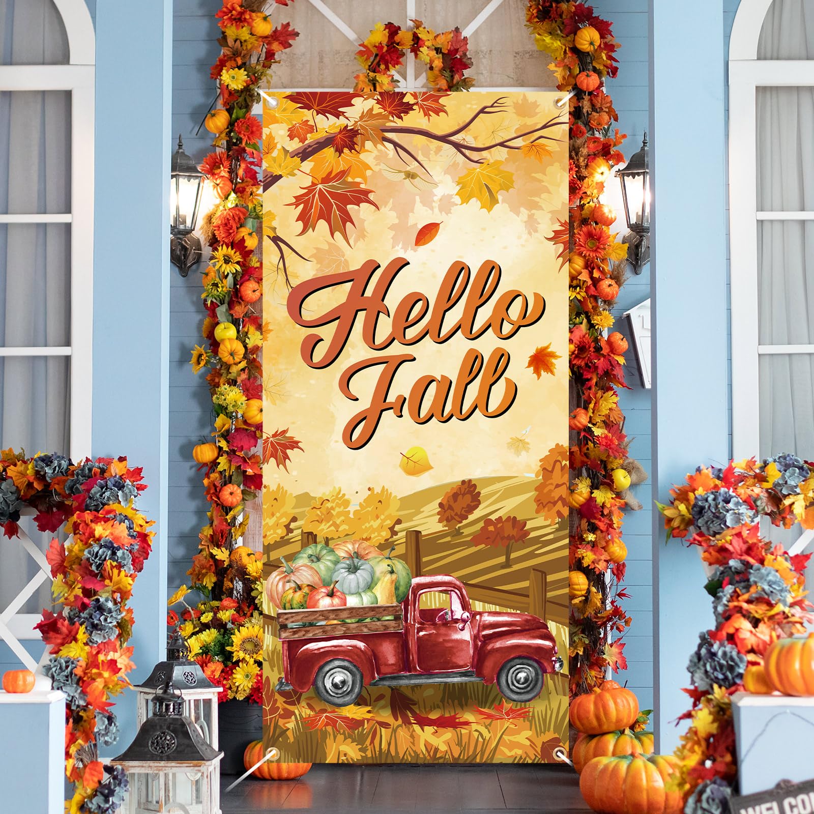 Preboun Halloween door cover on entryway adding festive character