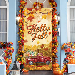 Preboun Halloween door cover on entryway adding festive character