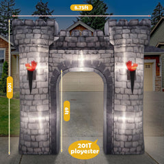 Preboun lit arch at night provides illuminated medieval photo backdrop