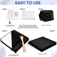 Preboun cushion beside ruler displaying 19x19x3 inch scale for size clarity benefit