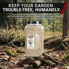 PredatorPee 128 oz container next to ruler showing size and long-lasting coverage