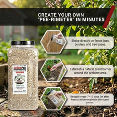 PredatorPee granules being shaken along a garden edge preventing plant damage