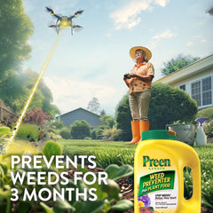 Preen being spread by hand to quickly treat garden beds