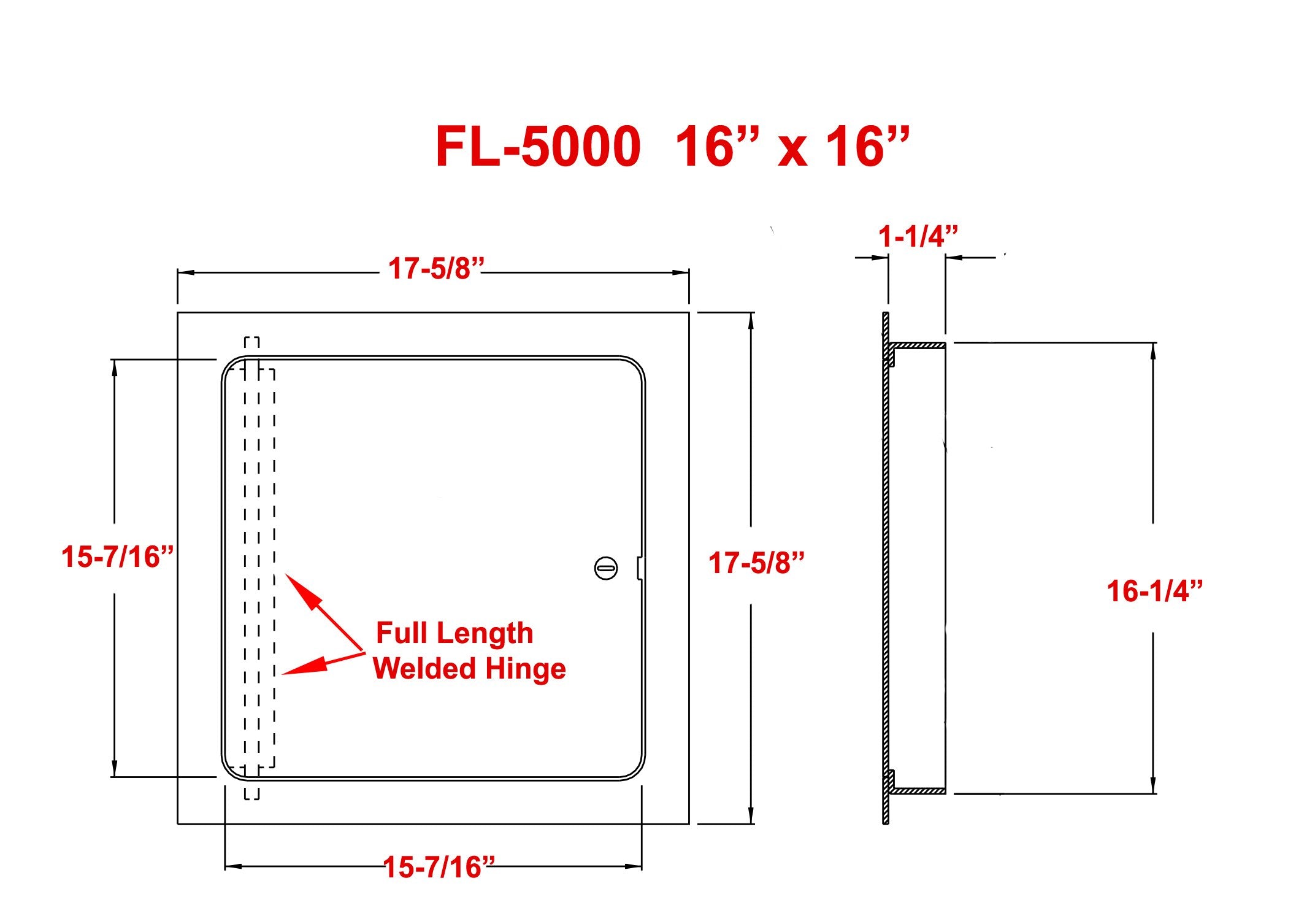 Premier Access Doors beside tape measure showing 16x16 size for accurate planning