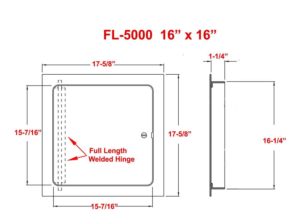 Premier Access Doors beside tape measure showing 16x16 size for accurate planning