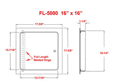 Premier Access Doors beside tape measure showing 16x16 size for accurate planning