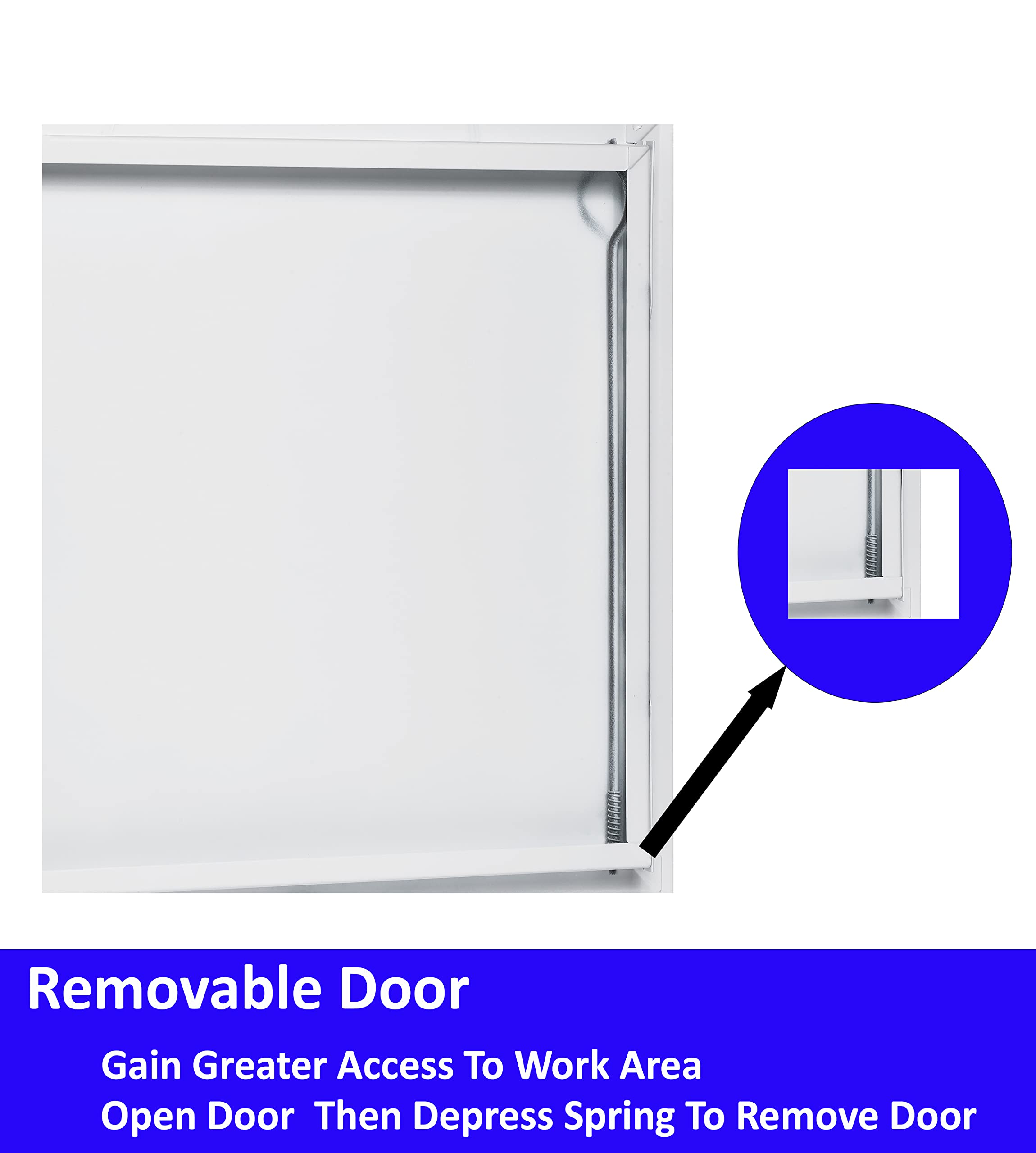 Premier Access Doors panel with door removed showing full cavity access for plumbing or wiring