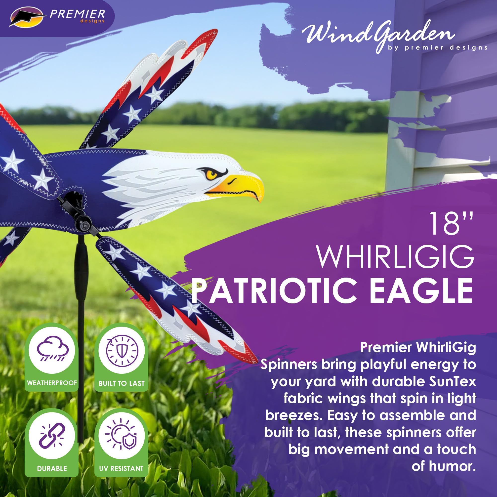 Premier Kites eagle spinner close-up of colorful eagle pattern and vivid colors