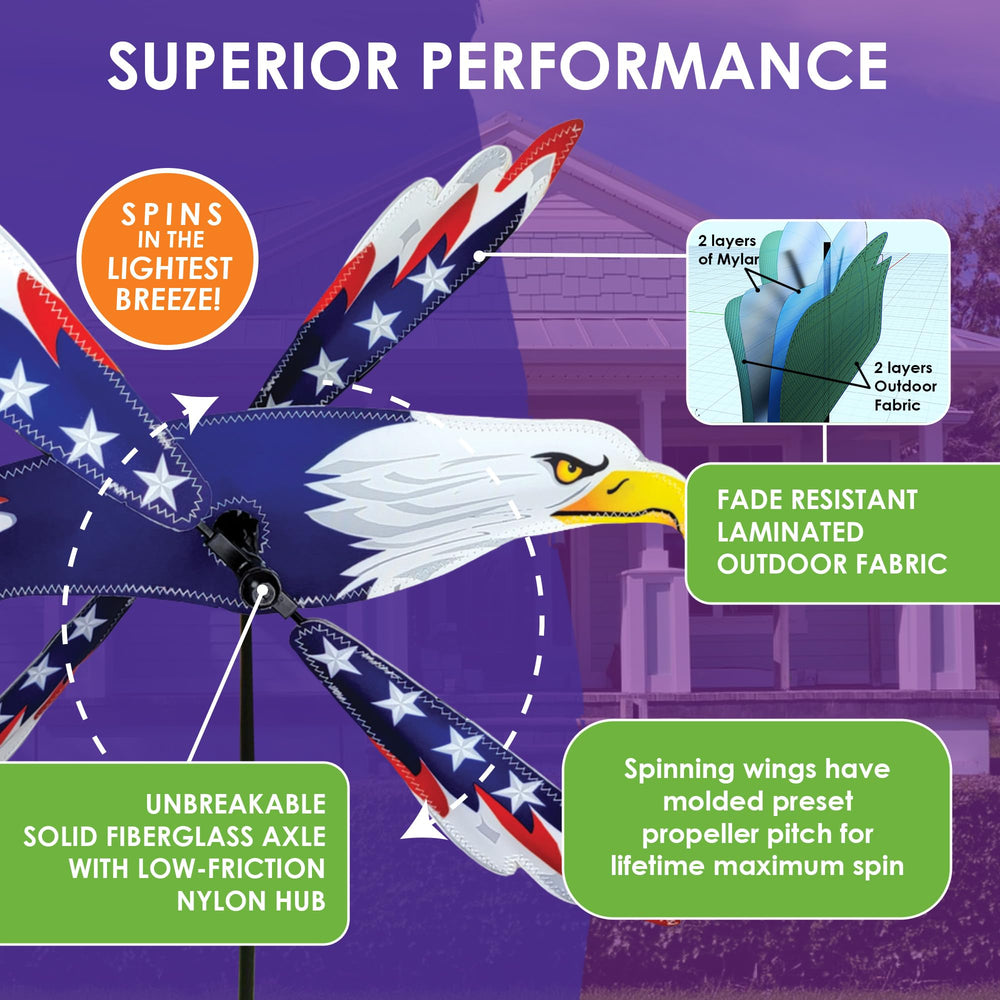 Premier Kites eagle spinner hung on patio hook adding decorative outdoor charm