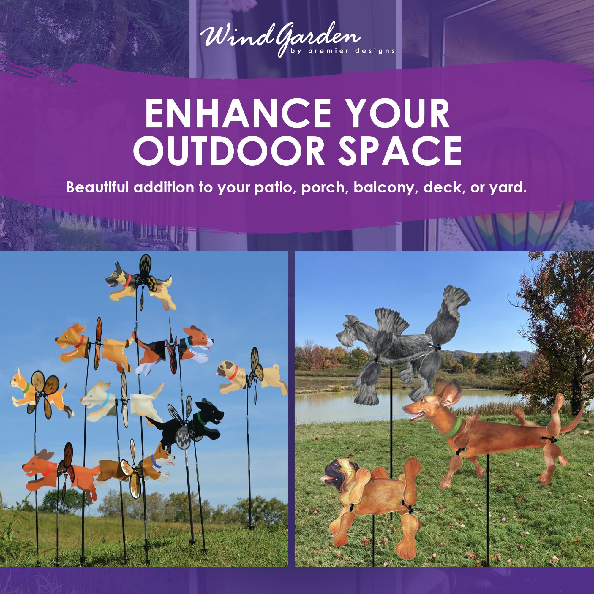 Premier Kites eagle spinner beside garden tools showing compact scale and fit